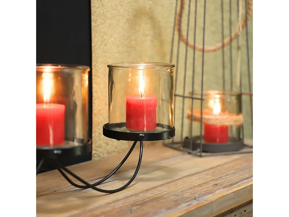 Photophore bougie Noël bougeoir lanterne métal verre noir 50cm