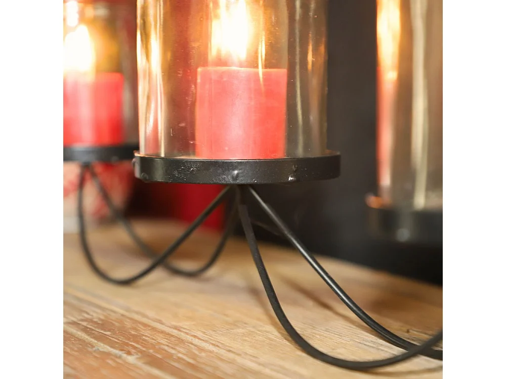 Photophore bougie Noël bougeoir lanterne métal verre noir 50cm