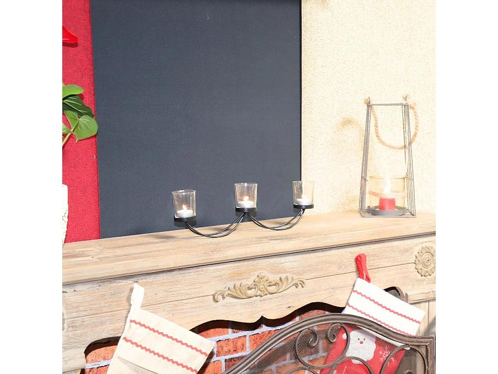 Photophore bougie Noël bougeoir lanterne métal verre noir 40cm