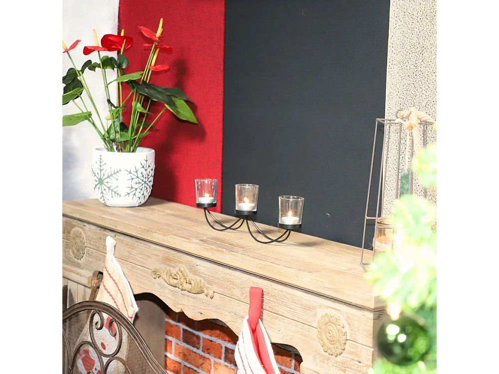 Photophore bougie Noël bougeoir lanterne métal verre noir 40cm