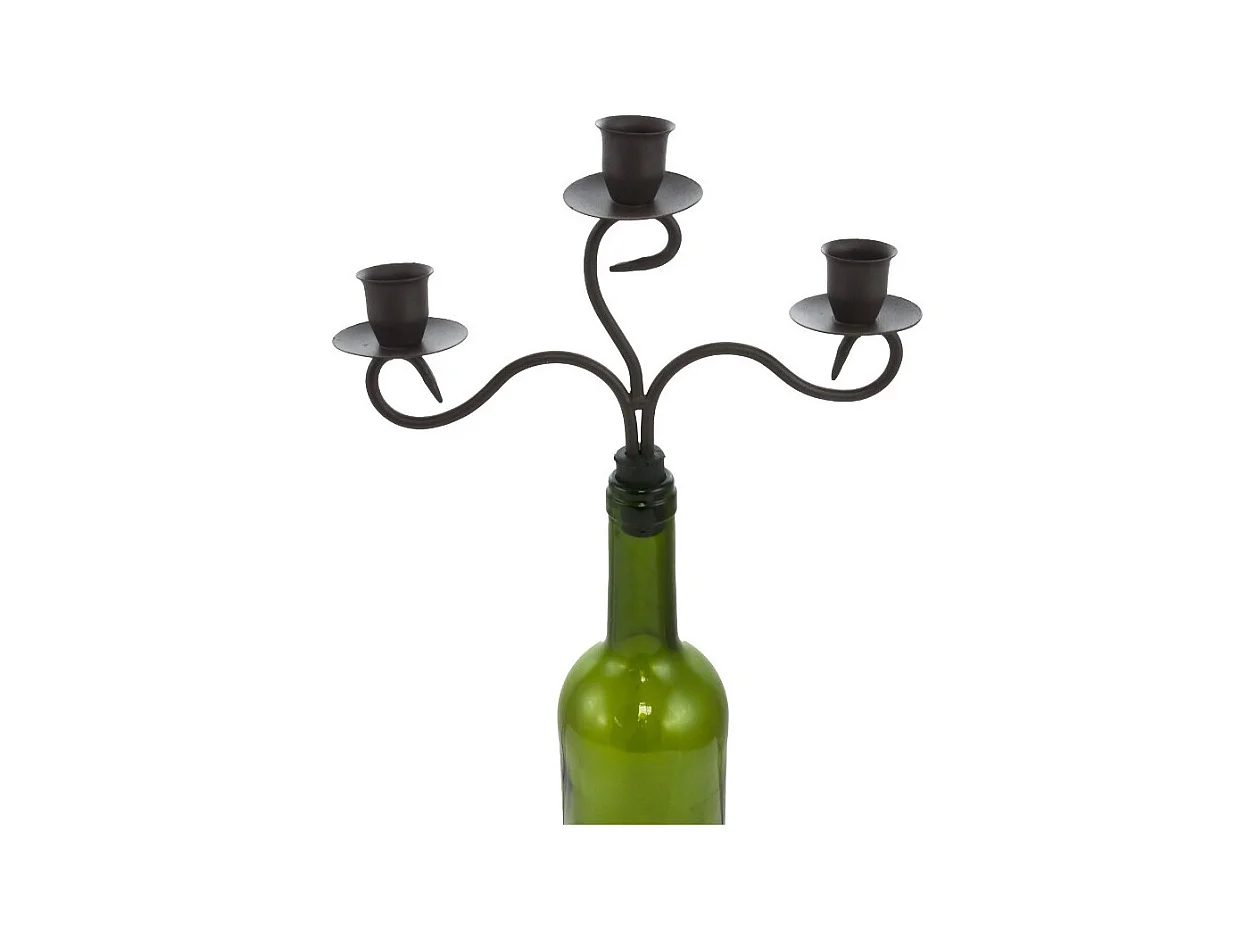 Bougeoir bouteille 3 supports en métal marron 23 x 16.5 cm