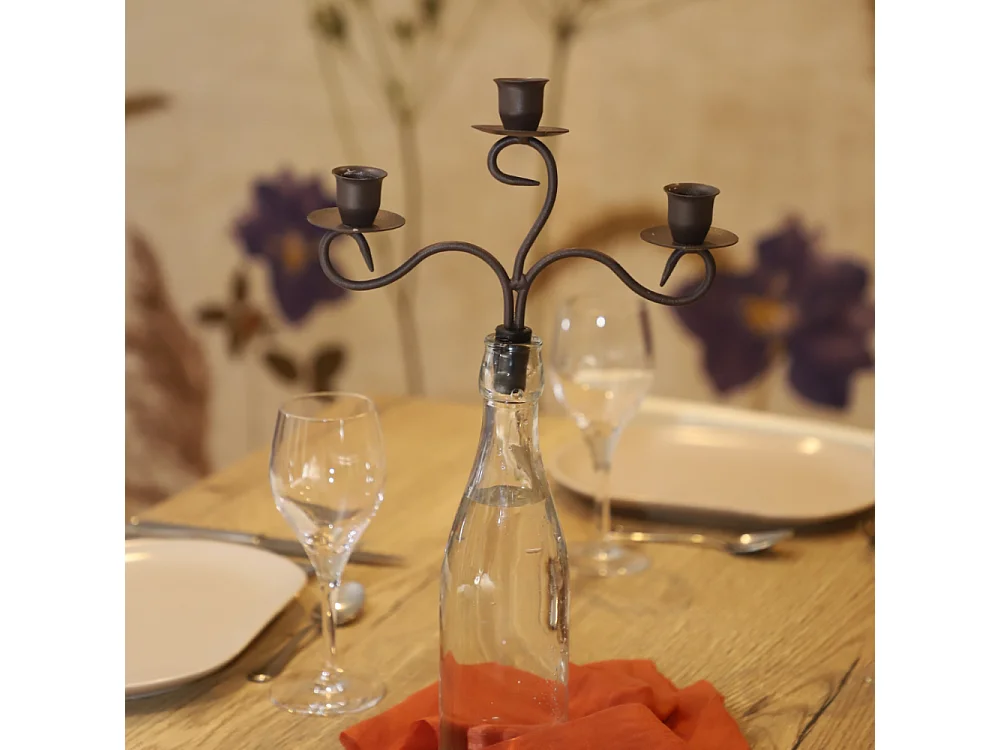 Bougeoir bouteille 3 supports en métal marron 23 x 16.5 cm