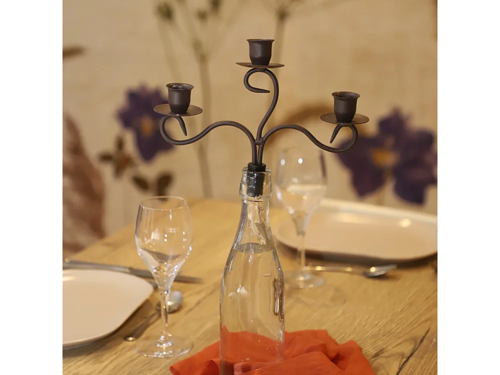 Bougeoir bouteille 3 supports en métal marron 23 x 16.5 cm