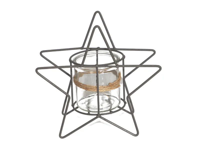 Photophore bougie bougeoir lanterne Noël jardin métal verre gris Ø20cm