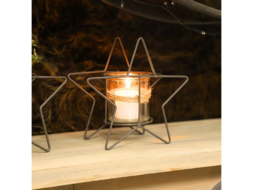 Photophore bougie bougeoir lanterne Noël jardin métal verre gris Ø20cm