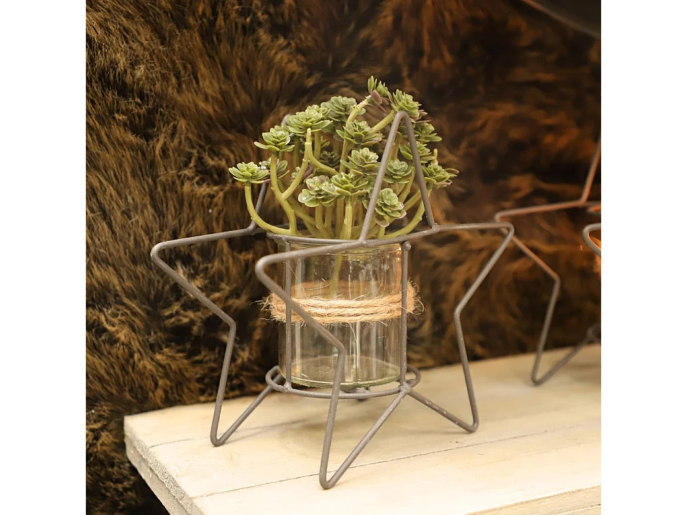 Photophore bougie bougeoir lanterne Noël jardin métal verre gris Ø20cm