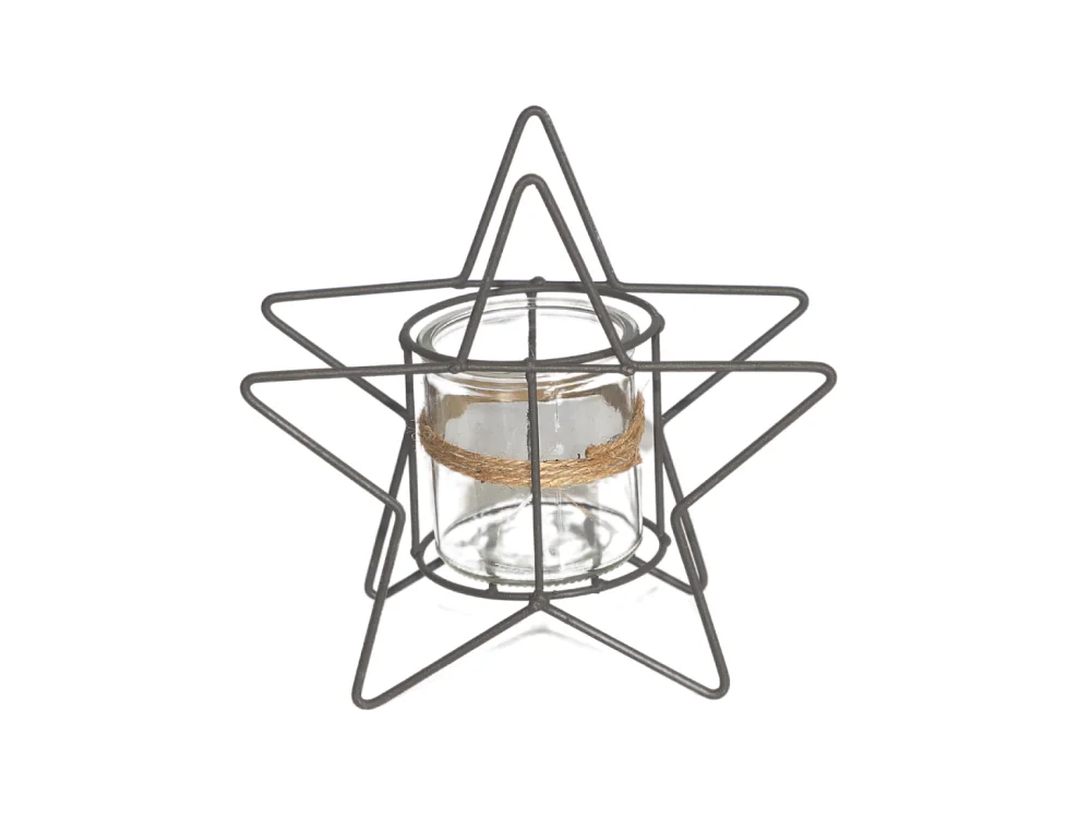 Photophore bougie bougeoir lanterne Noël jardin métal verre gris Ø20cm