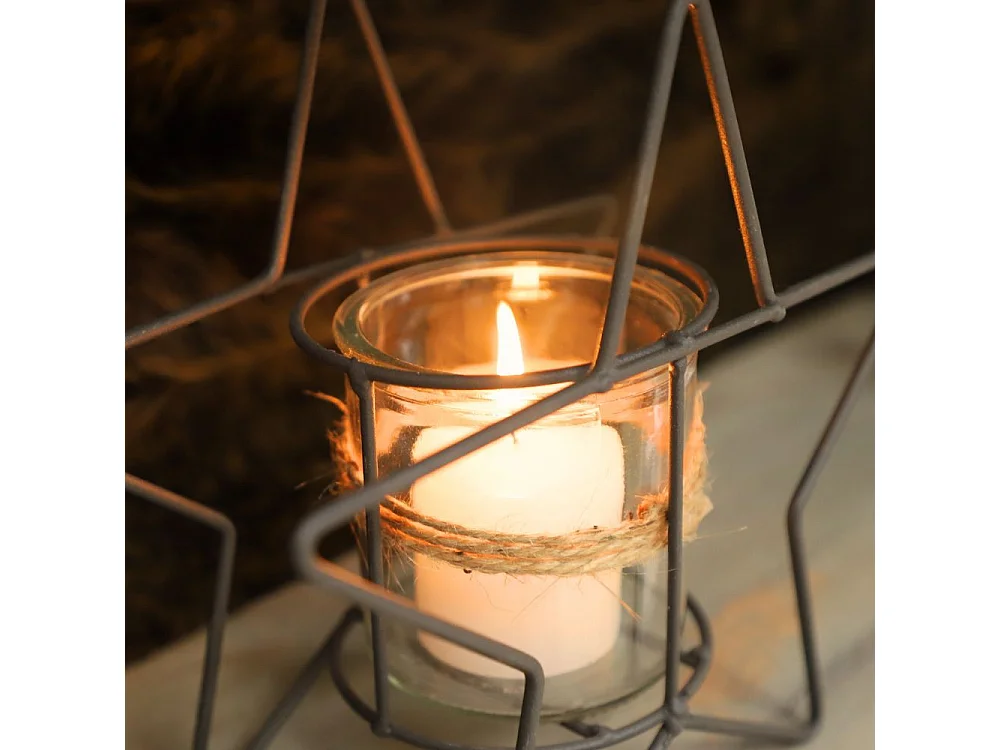 Photophore bougie bougeoir lanterne Noël jardin métal verre gris Ø20cm