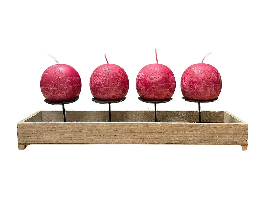 Bougeoir 4 supports en bois et métal marron 46 x 13 x 11