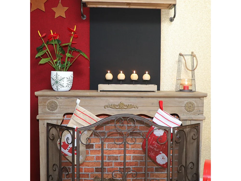 Bougeoir 4 supports en bois et métal marron 46 x 13 x 11