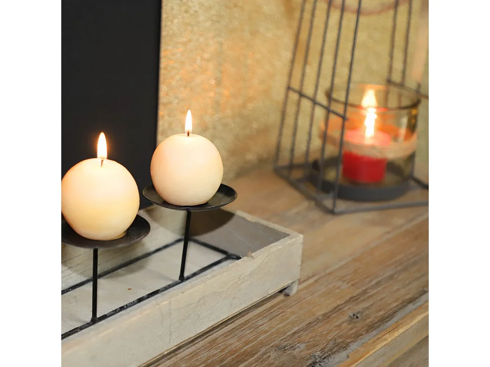 Bougeoir 4 supports en bois et métal marron 46 x 13 x 11