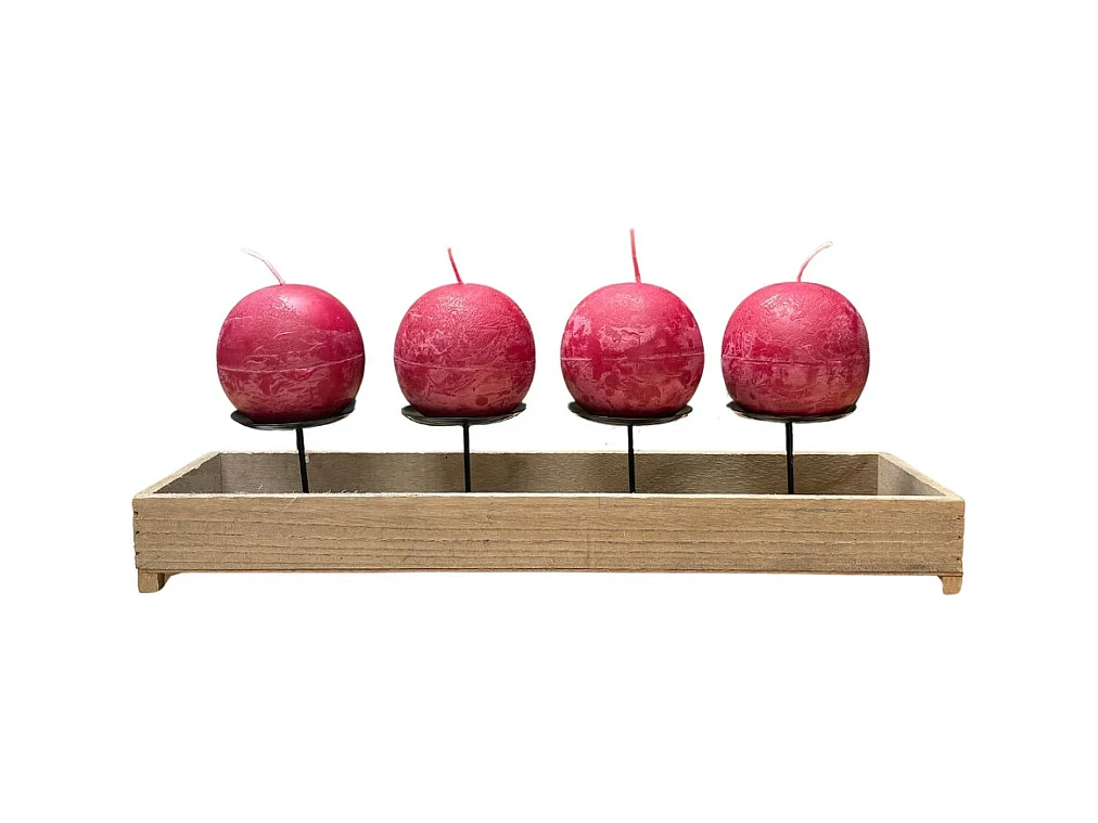Bougeoir 4 supports en bois et métal marron 46 x 13 x 11