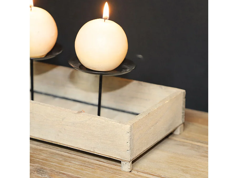 Bougeoir 4 supports en bois et métal marron 46 x 13 x 11