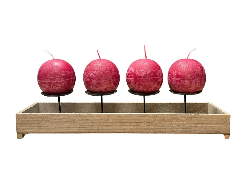 Bougeoir 4 supports en bois et métal marron 46 x 13 x 11