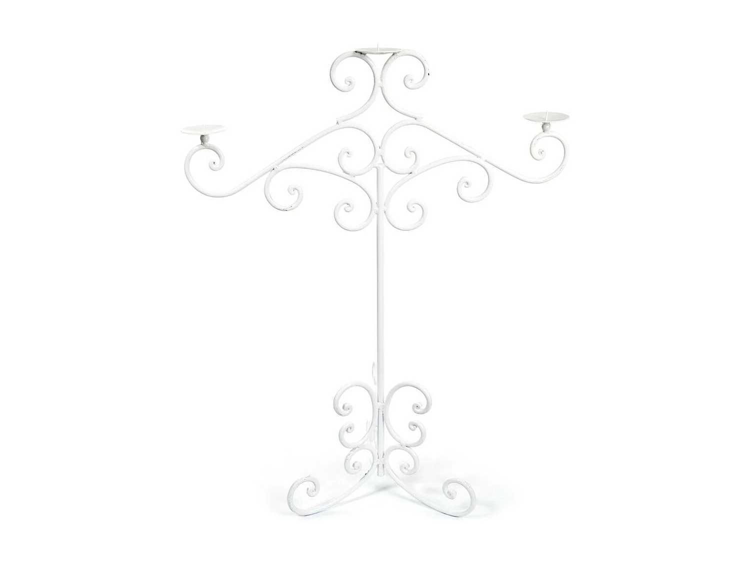 ~ Bougeoir sur pieds 3 bougies en métal blanc 62 x 87 cm