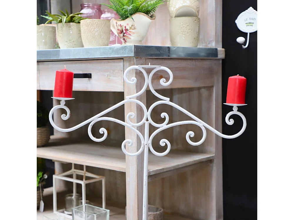 ~ Bougeoir sur pieds 3 bougies en métal blanc 62 x 87 cm