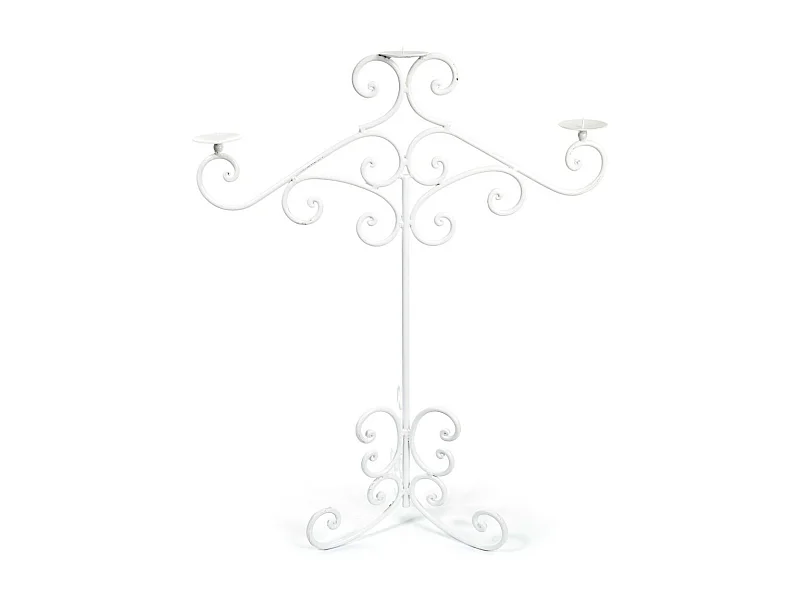 ~ Bougeoir sur pieds 3 bougies en métal blanc 62 x 87 cm