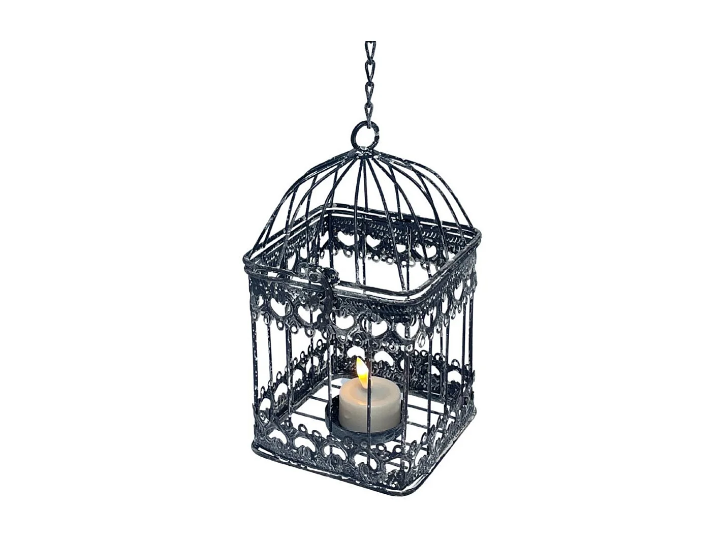 Cage à oiseaux décorative ancienne métal noir 22x10.5x10.5cm