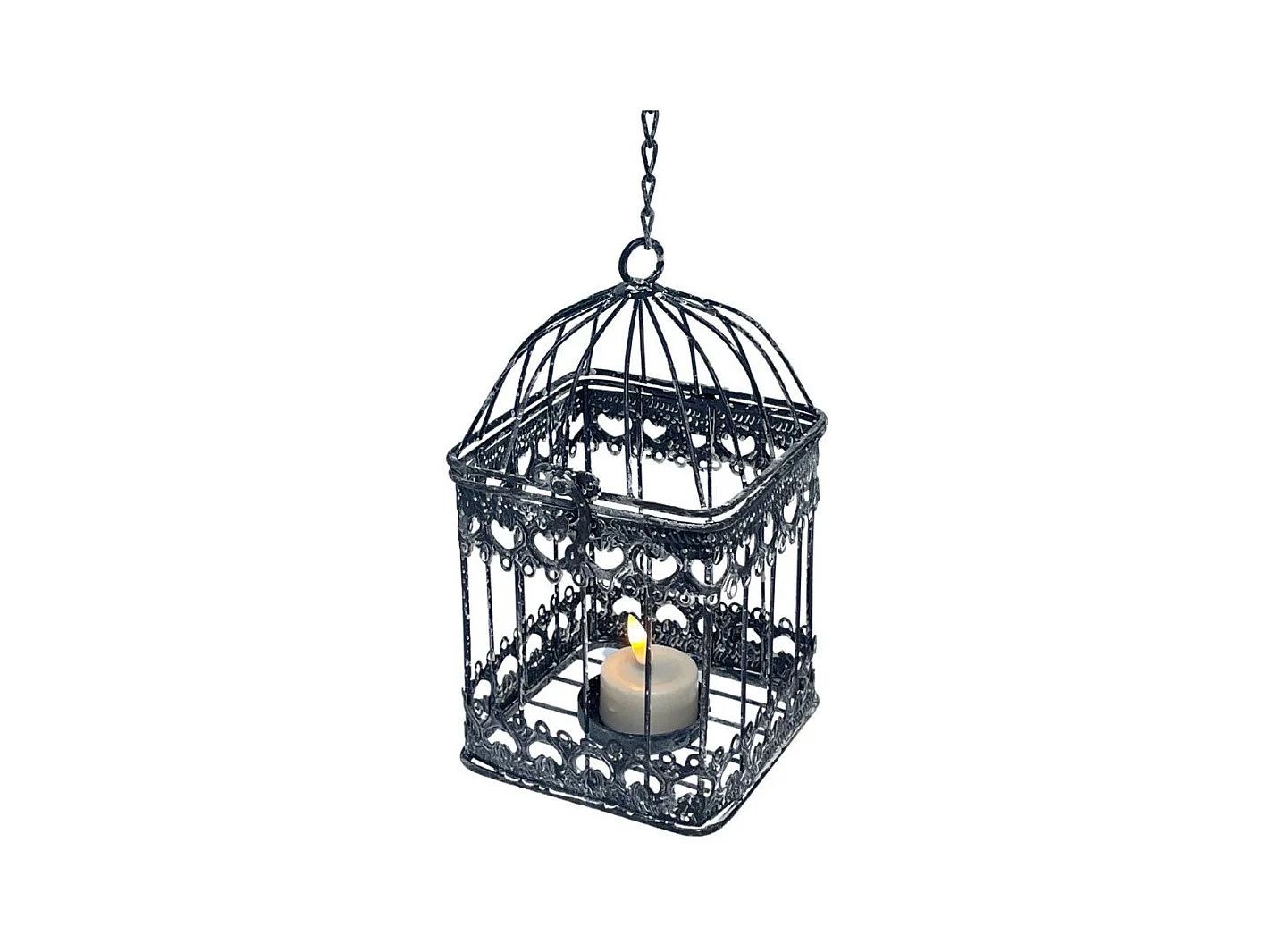 Cage à oiseaux décorative ancienne métal noir 22x10.5x10.5cm