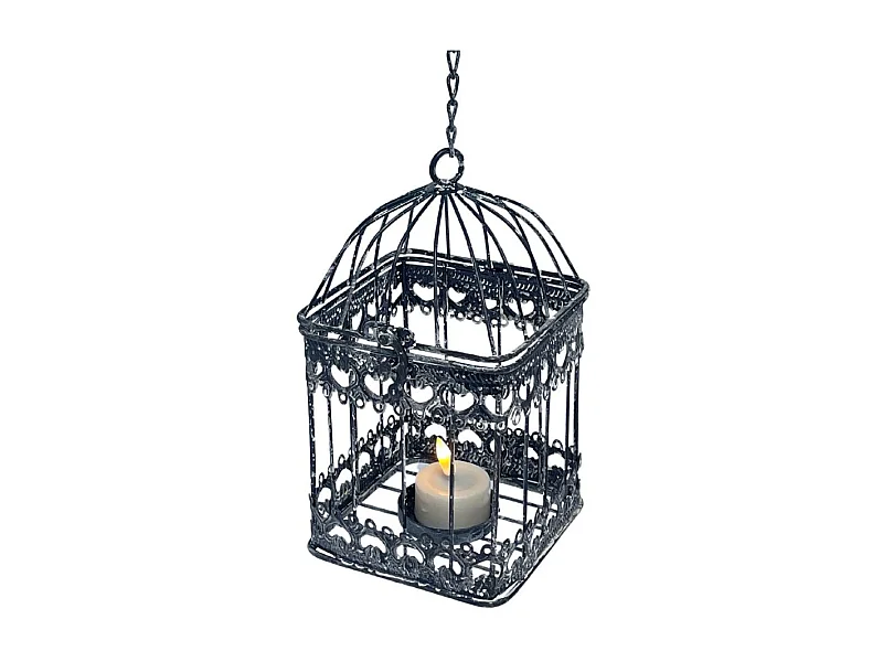 Cage à oiseaux décorative ancienne métal noir 22x10.5x10.5cm