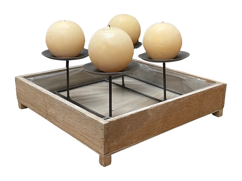 Bougeoir 4 supports en bois et métal marron 24 x 24 x 11