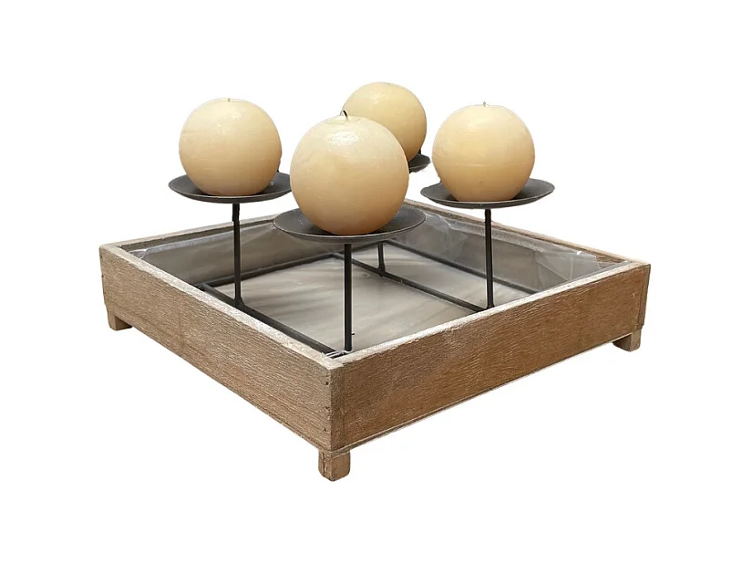 Bougeoir 4 supports en bois et métal marron 24 x 24 x 11