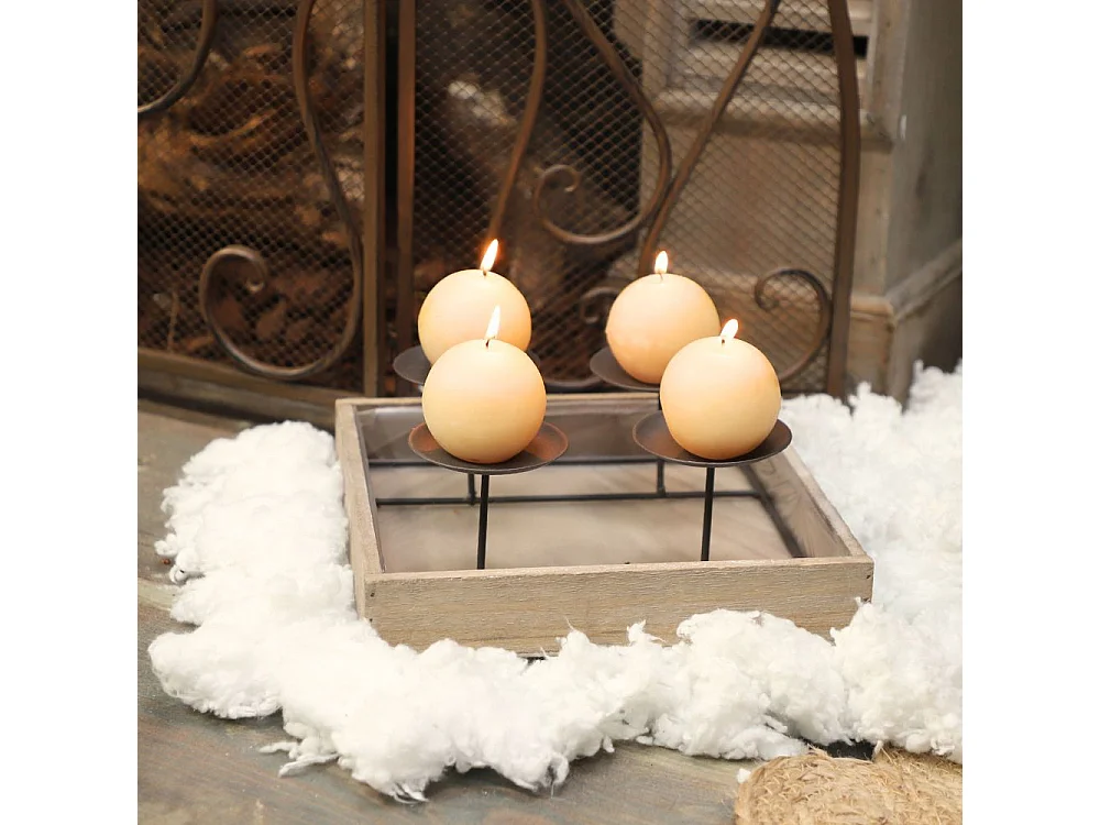 Bougeoir 4 supports en bois et métal marron 24 x 24 x 11