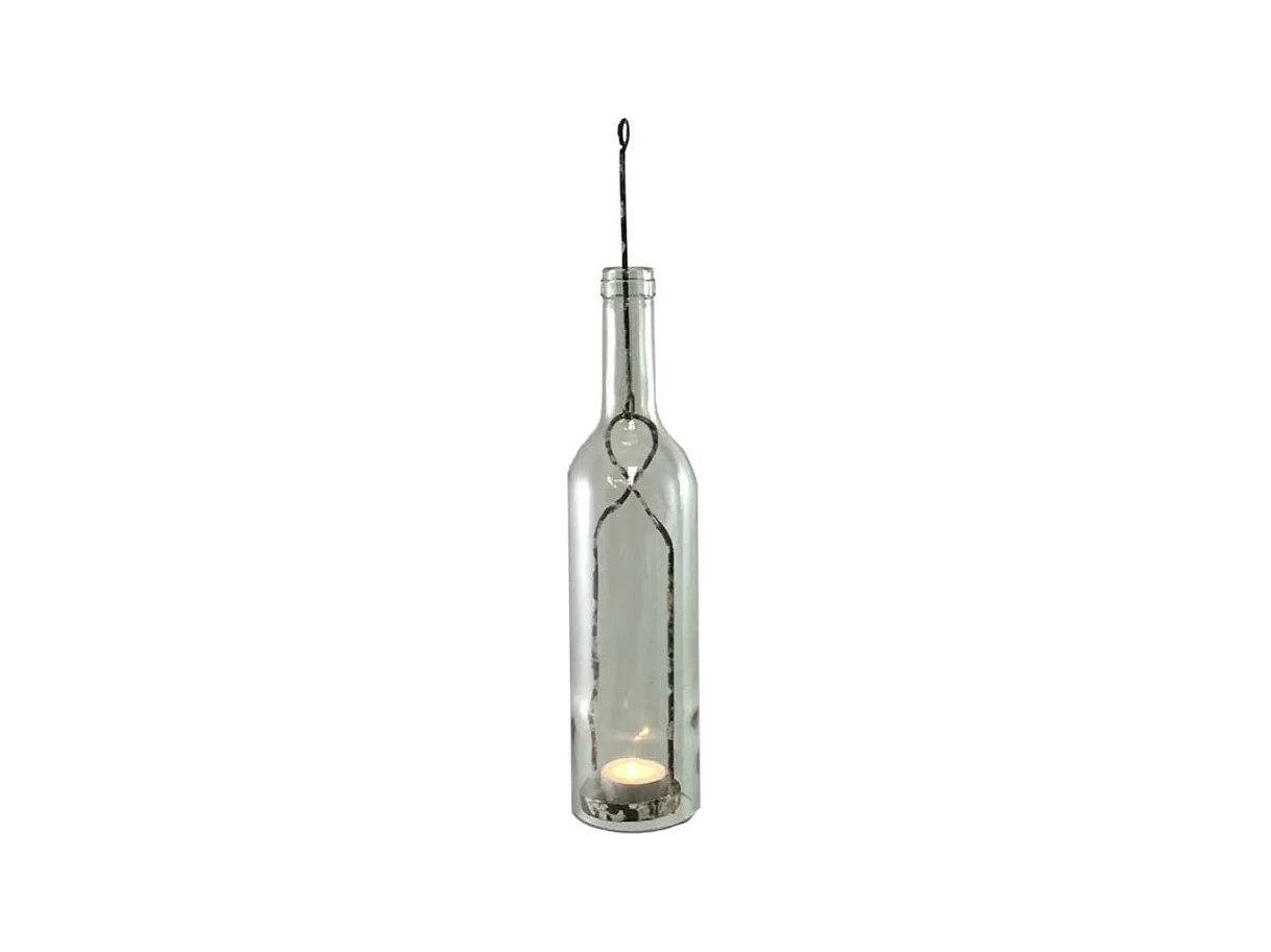 Photophore bouteille en métal et verre gris Ø.7 x 38.5 cm