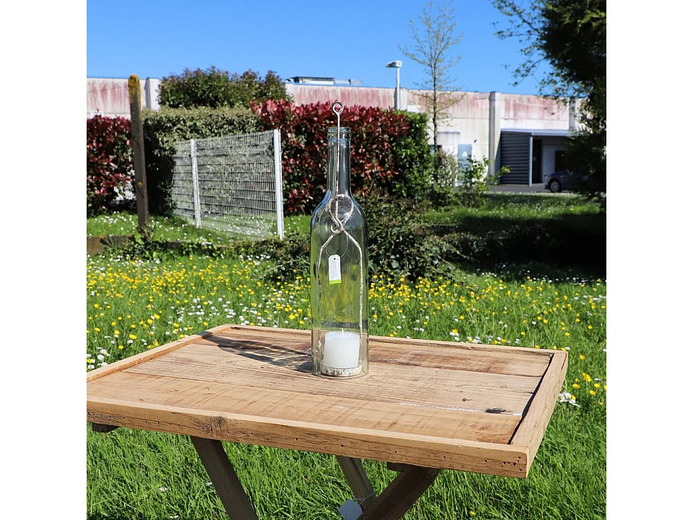 Photophore bouteille en métal et verre gris Ø.7 x 38.5 cm