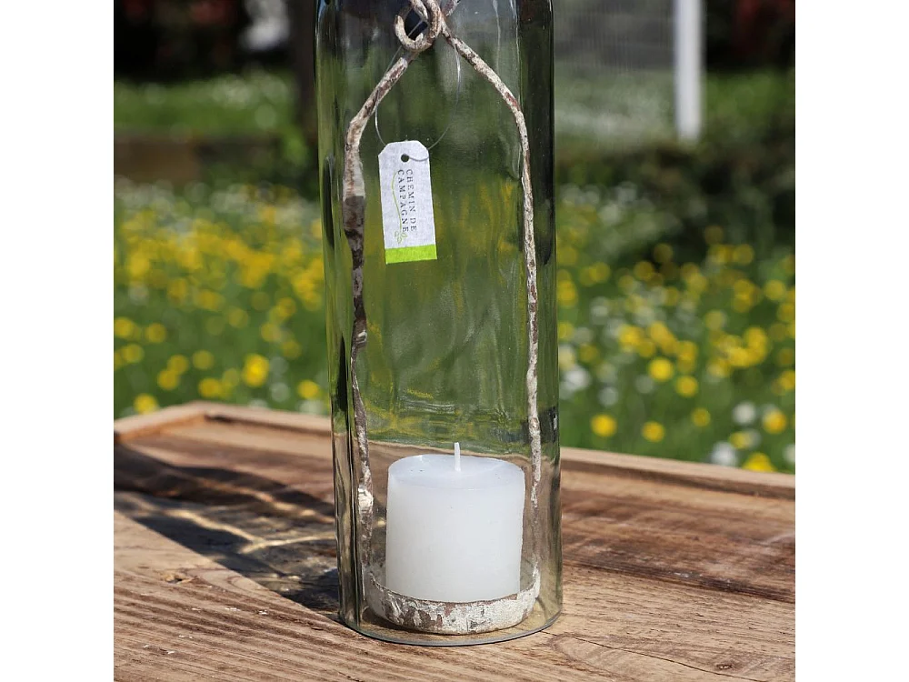 Photophore bouteille en métal et verre gris Ø.7 x 38.5 cm