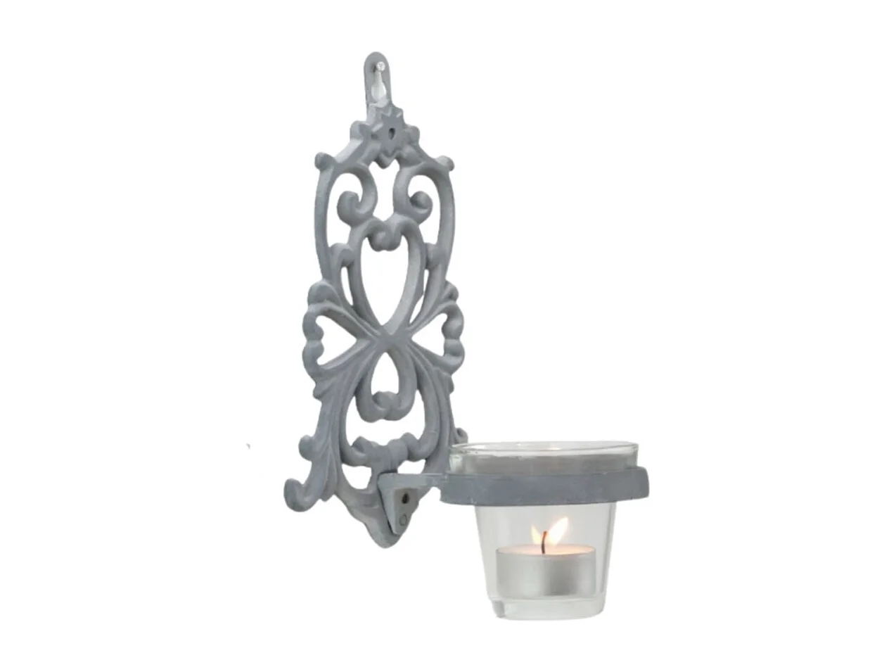 Photophore bougie Noël bougeoir mural fonte verre gris 19x13.5cm