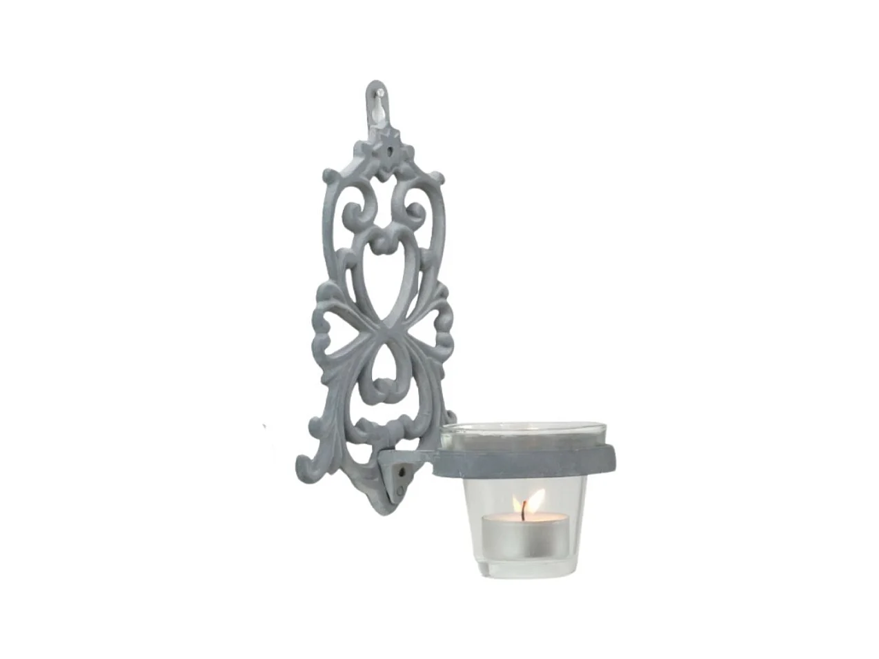 Photophore bougie Noël bougeoir mural fonte verre gris 19x13.5cm