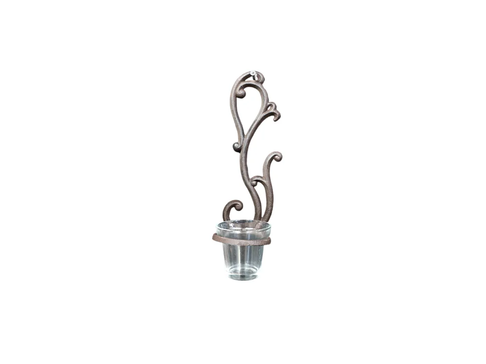 Photophore bougie bougeoir Noël mural fonte verre gris 30cm