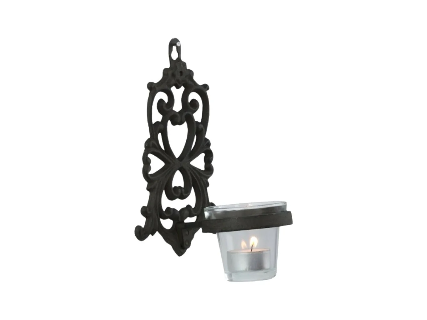Photophore bougie bougeoir mural fonte verre marron 19x13.5cm