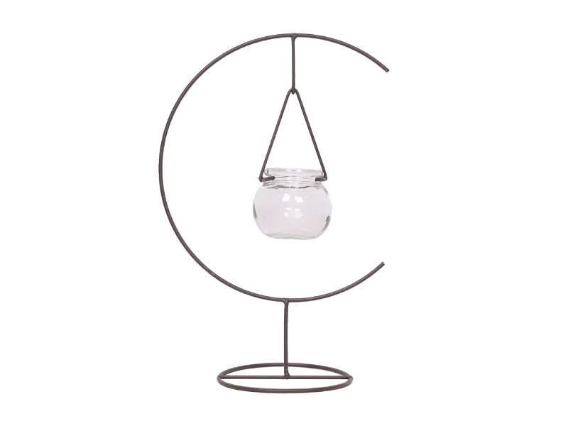 Photophore bougie bougeoir Noël métal verre gris 34cm