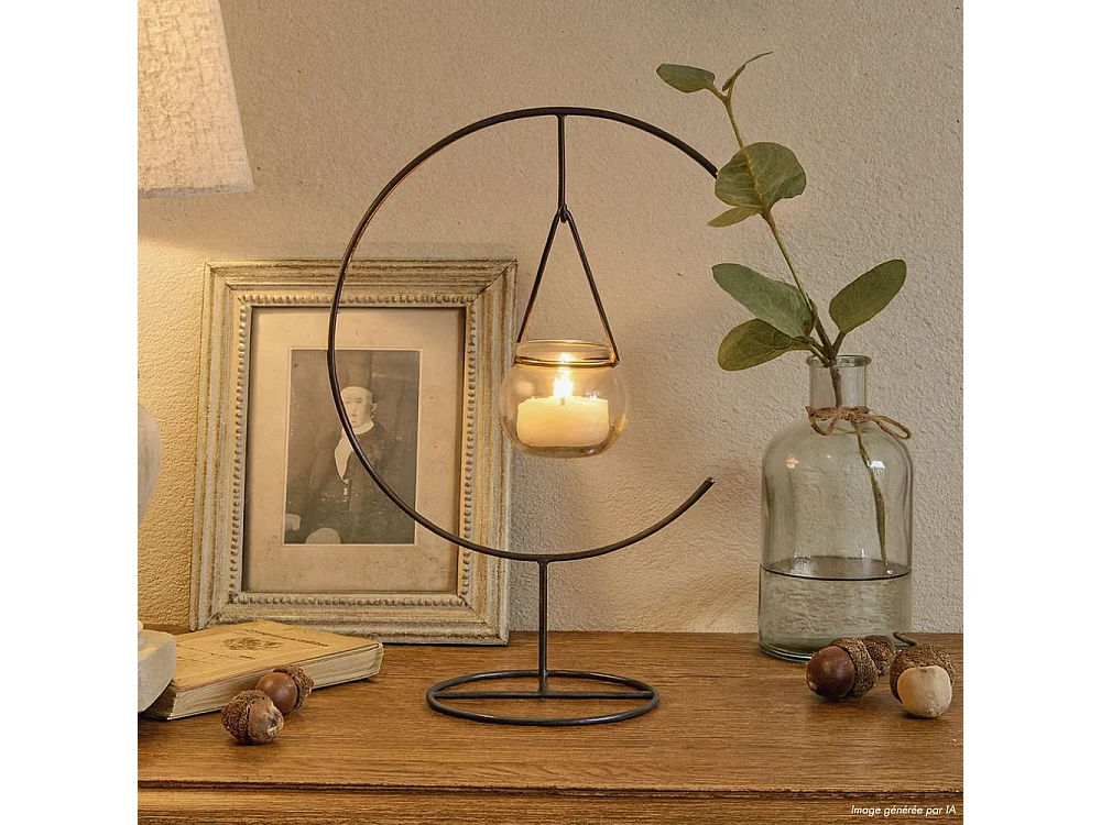 Photophore bougie bougeoir Noël métal verre gris 34cm