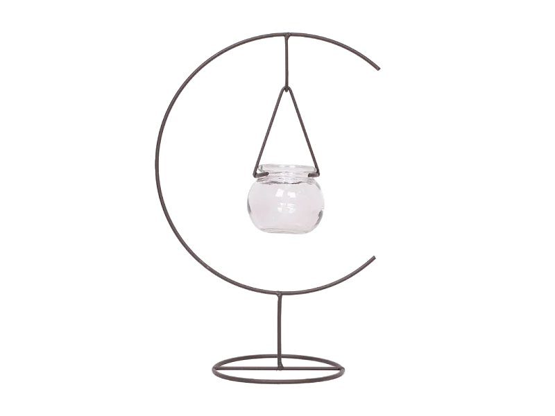 Photophore bougie bougeoir Noël métal verre gris 34cm