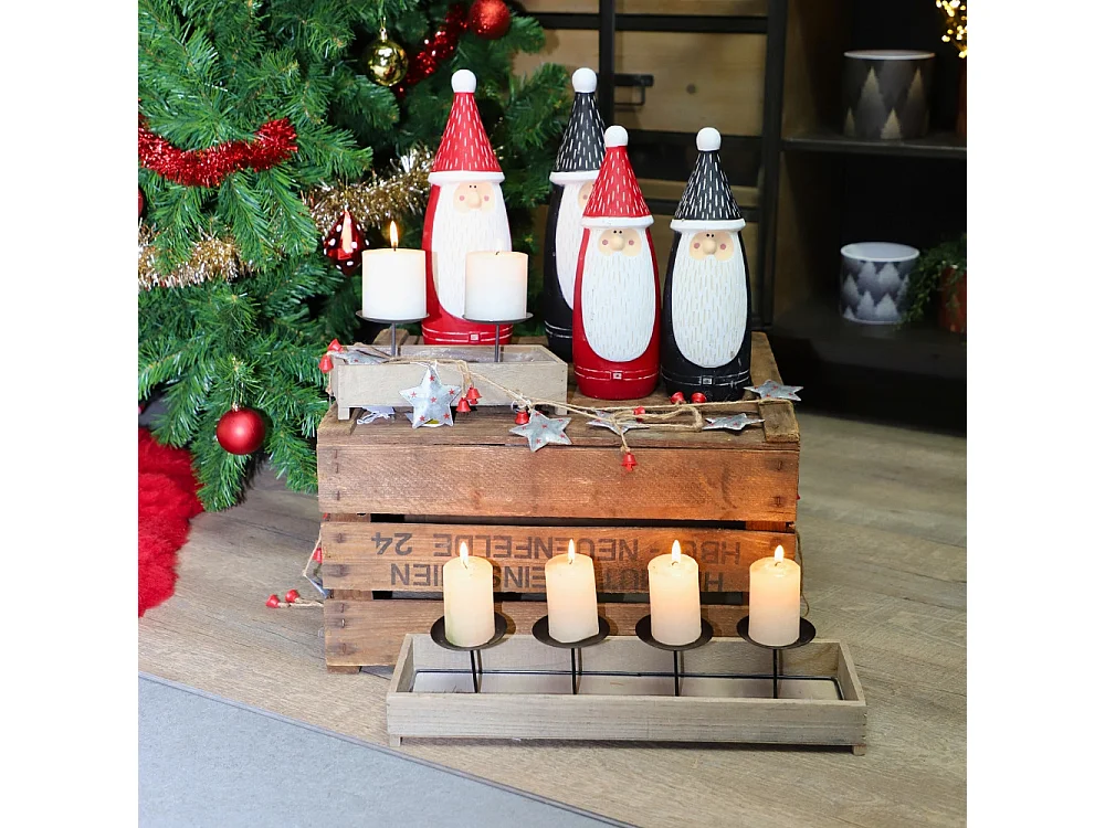 Bougeoir 2 supports en bois et métal marron 24 x 13 x 11 cm