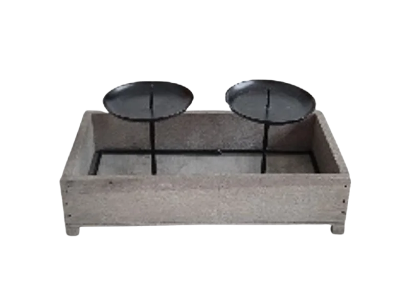 Bougeoir 2 supports en bois et métal marron 24 x 13 x 11 cm