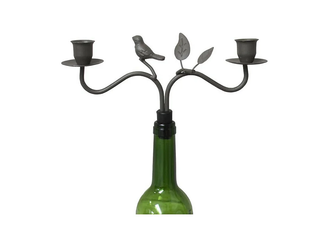 Bougeoir bouteille 2 supports en métal marron 22.5 x 16.5 cm