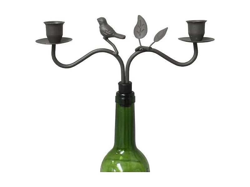 Bougeoir bouteille 2 supports en métal marron 22.5 x 16.5 cm