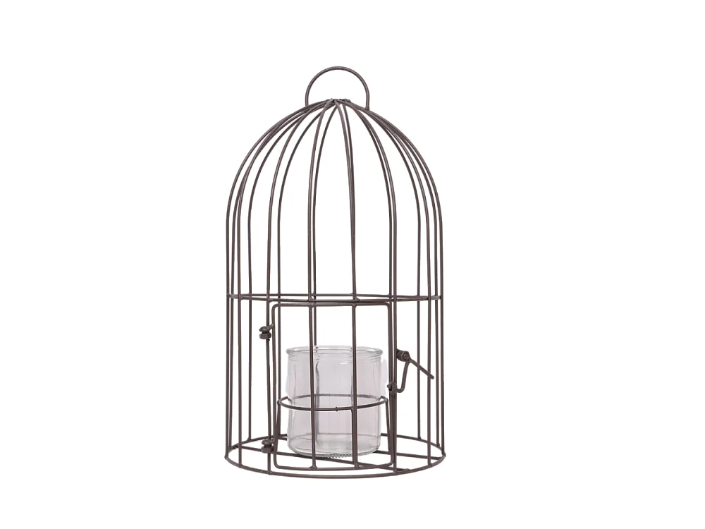 Cage bougeoir en métal et verre gris Ø.22 x 40cm