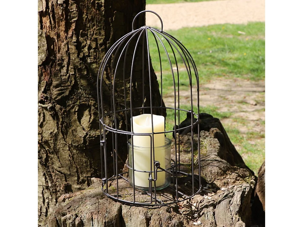 Cage bougeoir en métal et verre gris Ø.22 x 40cm