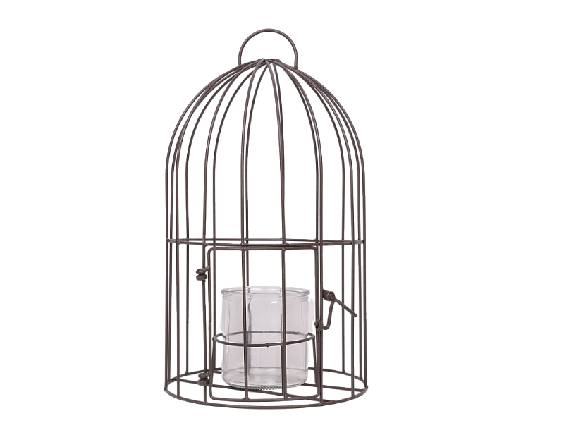 Cage bougeoir en métal et verre gris Ø.22 x 40cm