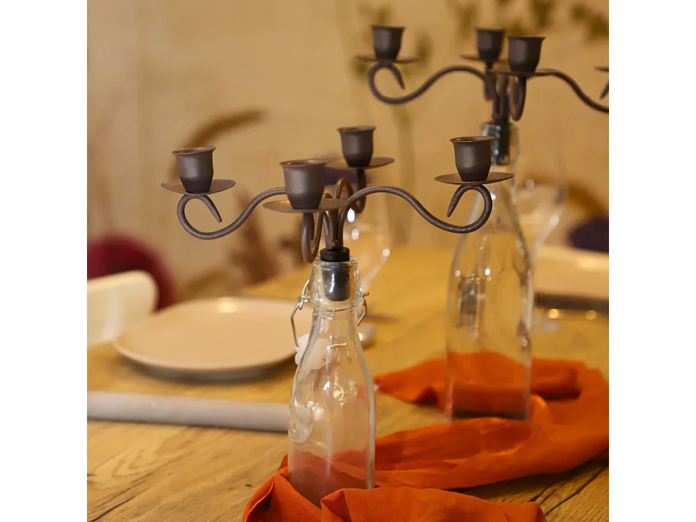 Bougeoir bouteille 4 supports en métal marron 25 x 25 cm