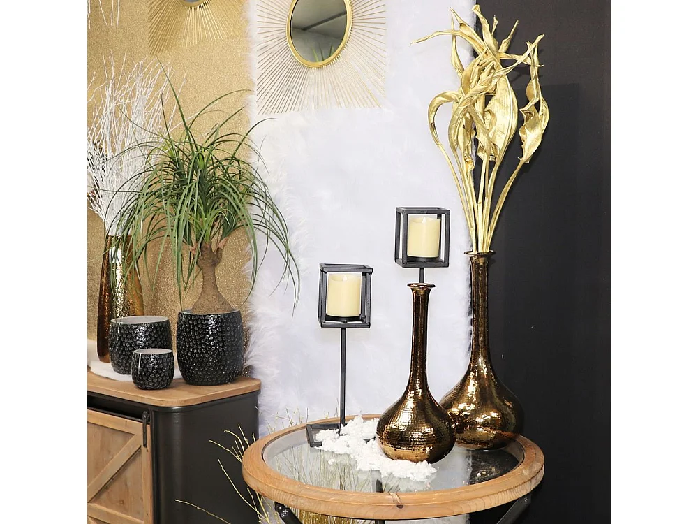 Bougeoir sur pied en métal noir 11 x 11 x 52.5cm