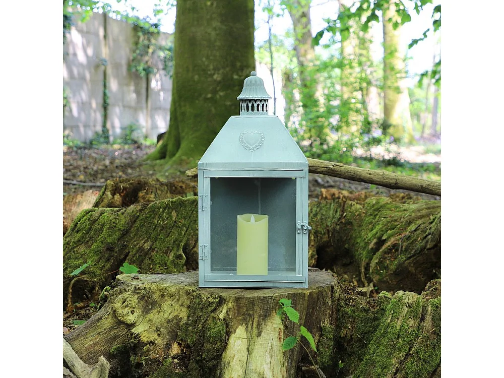 Photophore bougie lanterne extérieur mural métal verre gris 50cm