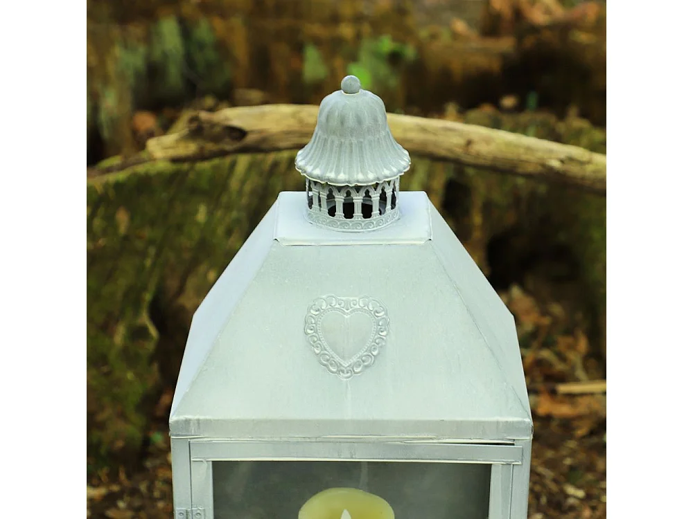 Photophore bougie lanterne extérieur mural métal verre gris 50cm