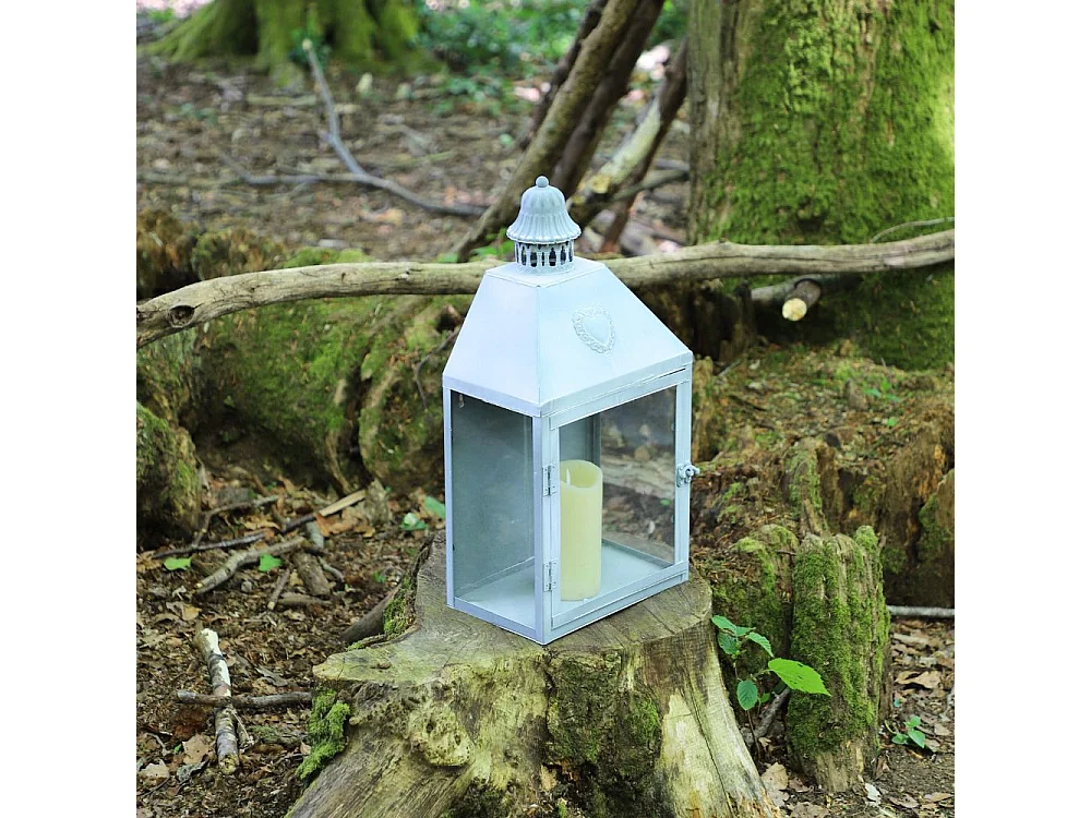 Photophore bougie lanterne extérieur mural métal verre gris 50cm