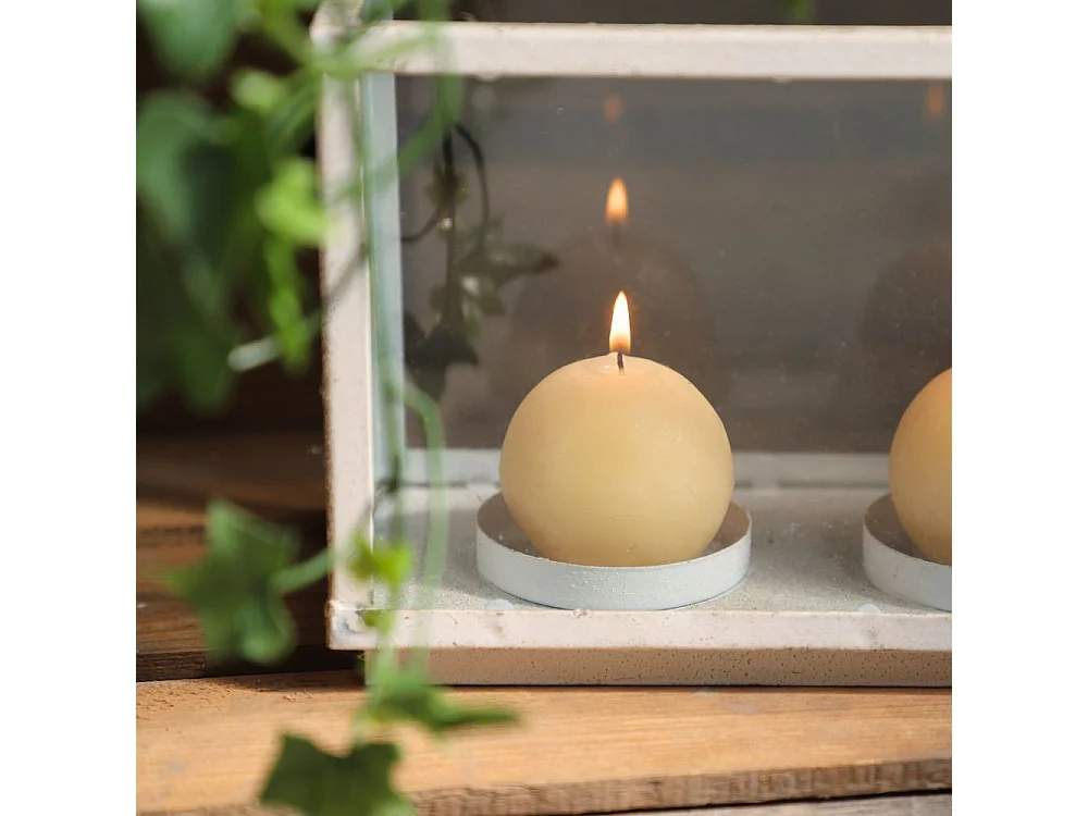 ~Photophore bougie bougeoir Noël rectangle métal verre blanc 23.5cm